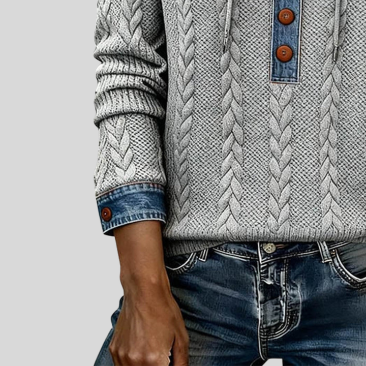 BEATA - DZIANINOWA BLUZA Z KAPTUREM I GUZIKAMI Z PRZODU