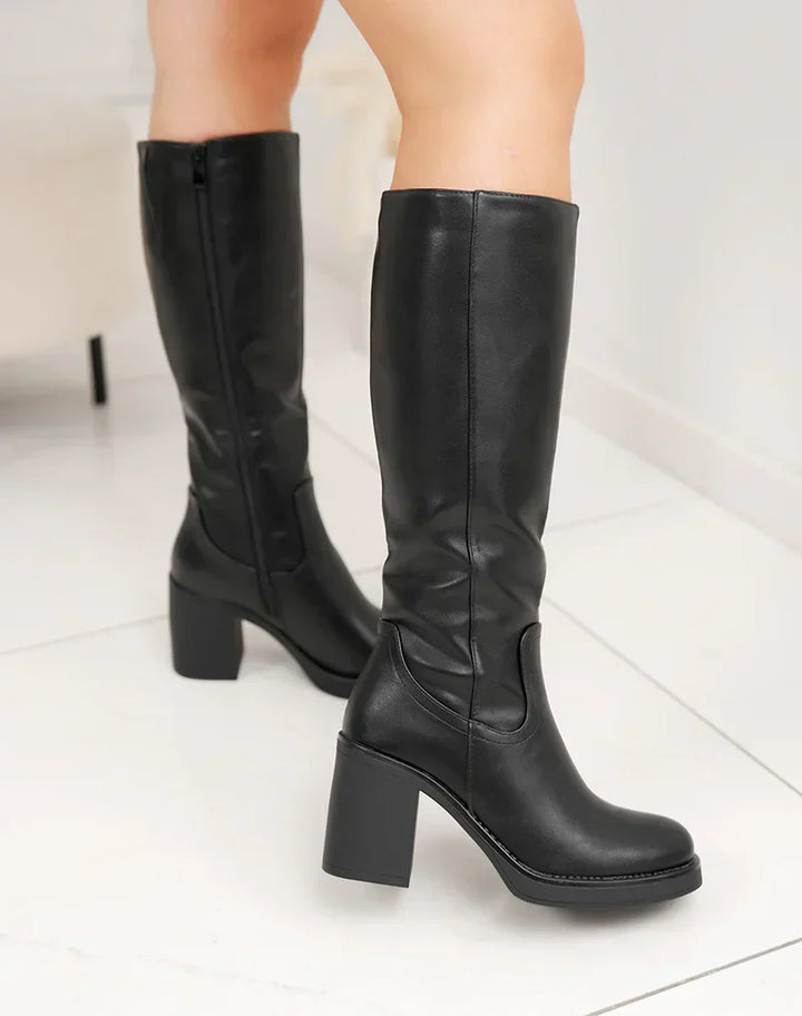 Sky - Wysokie czarne kozaki na obcasie