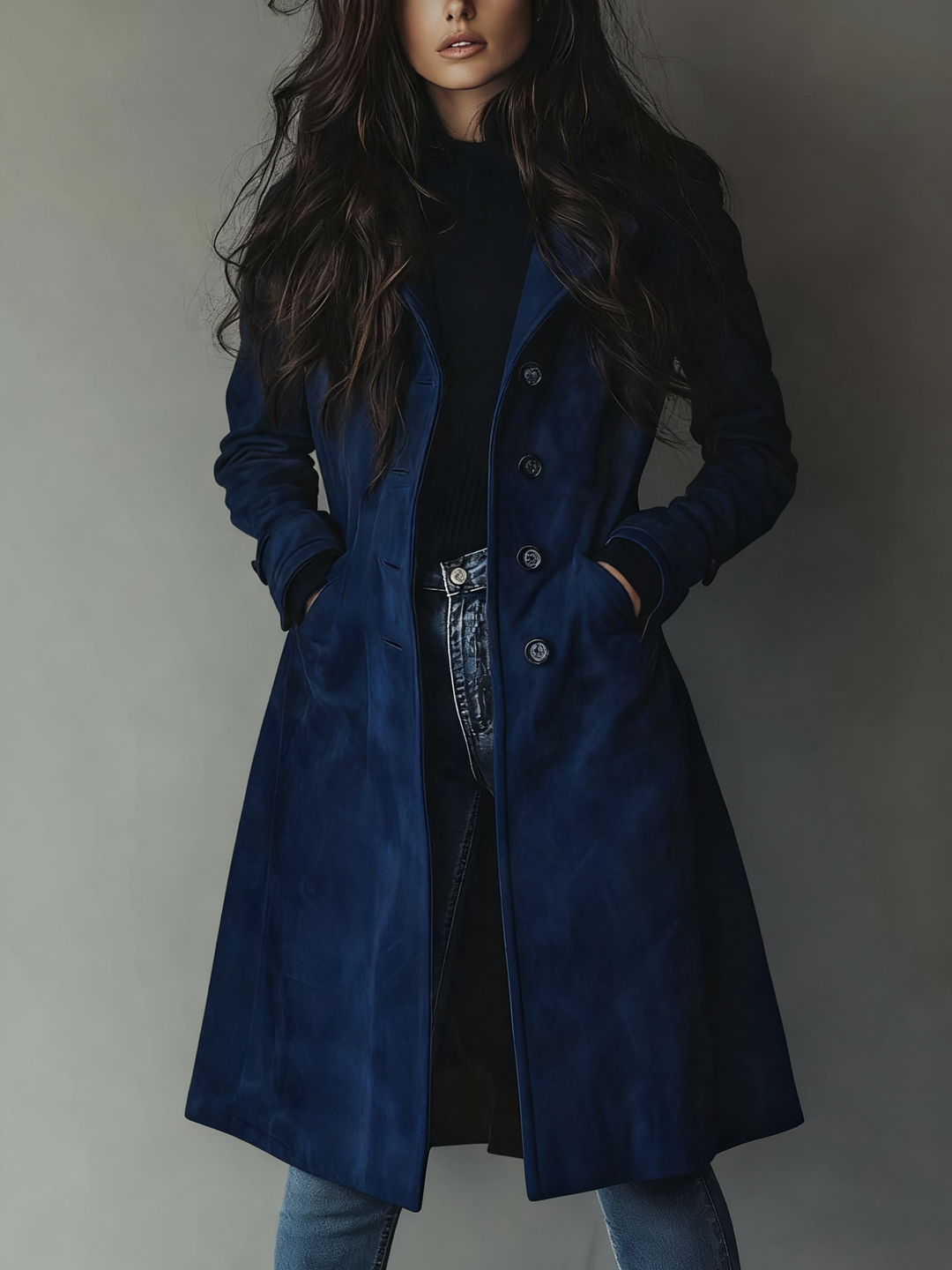 Amelia - Elegancki zamszowy płaszcz typu trench